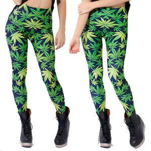 Lowest price New 2015 Novelty women leggings WOAH DUDE 2.0 HWMF LEGGINGS leaf pattern green pants