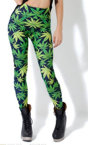 Lowest price New 2015 Novelty women leggings WOAH DUDE 2.0 HWMF LEGGINGS leaf pattern green pants