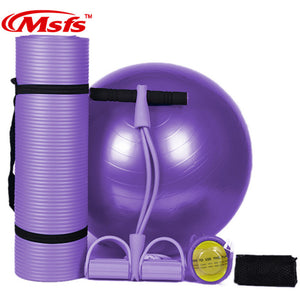 Yoga Mat Set 10mm Fitness Gym Yoga Ball Ballon Fitball Rope Skipping Pilates Ball Exercise Mat Yoga Set