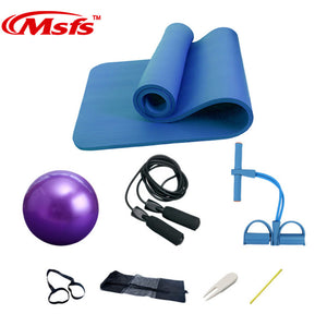 Yoga Mat Set 10mm Fitness Gym Yoga Ball Ballon Fitball Rope Skipping Pilates Ball Exercise Mat Yoga Set