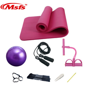 Yoga Mat Set 10mm Fitness Gym Yoga Ball Ballon Fitball Rope Skipping Pilates Ball Exercise Mat Yoga Set