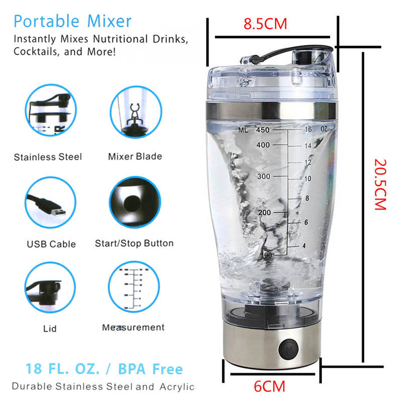 450ml/600ml Outdoor Portable Electric Protein Powder Mixing Cup Battery  Powered Automatic Shaker Bottle Stirring Blender Mixer Machine 