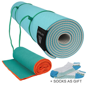 Matymats Yoga Mat Set High Quality Non Slip TPE Mats Thick 1/4 with Yoga Towel Starter preferred Free Socks