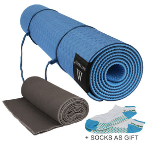 Matymats Yoga Mat Set High Quality Non Slip TPE Mats Thick 1/4 with Yoga Towel Starter preferred Free Socks